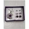 Image 8 : Avon Purple 4 Pieces Necklace & Earrings Set - 3 Different Sized Pierced Earrings & Necklace