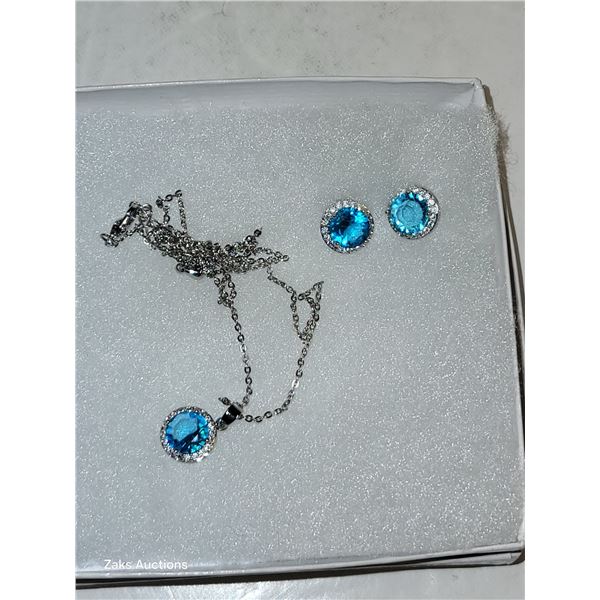 BAby Blue Crystal & Rhinestone Pierced Earrings & Necklace