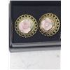 Vintage 1970s Delicate Powder Pink Ceramic Roses Gold Plated Clip On Earrings