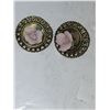 Image 2 : Vintage 1970s Delicate Powder Pink Ceramic Roses Gold Plated Clip On Earrings