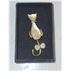 Vintage Signed Butler Swinging Tail Mother of Pearl Cat Brooch from the 1970s