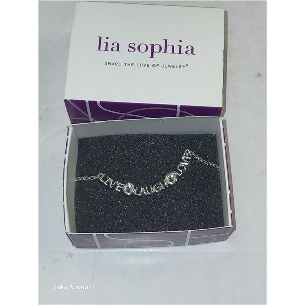 New in Box Signed Lia Sophia Live Love Laugh Crystal Necklace