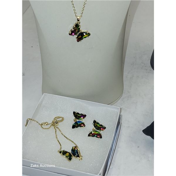 Beautiful Butterfly Crystal Gradient Necklace, Bracelet & Earring Set