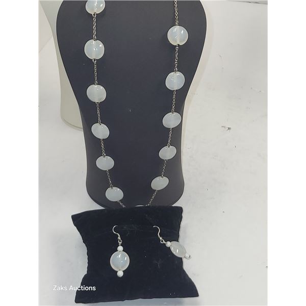 Vintage Button Drop Glass Necklace & Pierced Earring Set - Pictures do not do this one justice!