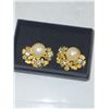 Vintage Signed Butler Simulated Pearl & Crystal Clip On Earrings
