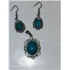 Image 2 : Bohemian Turquoise Colour Pendant & Pierced Earring Set