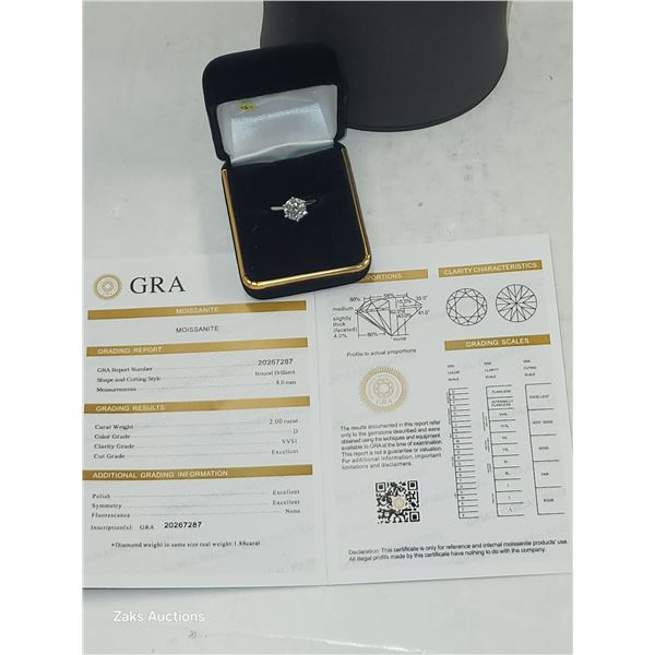 925 Sterling Silver 2 Carat Moissainte Ring - Size 9 - Beautiful Ring!