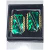 Vintage Abalone Shell Green & Goldtone Clip On Earrings