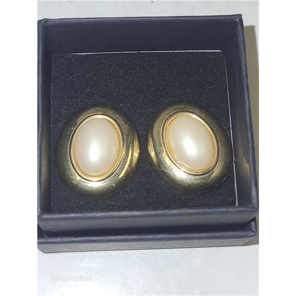 Vintage Classic Goldtone Faux Pearl Pierced Earrings