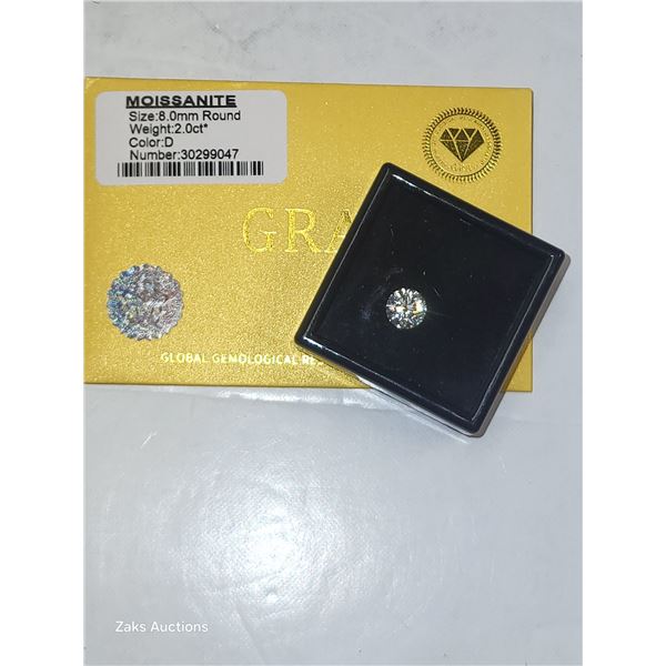 2 Carat D White 8.0mm Round Moissanite
