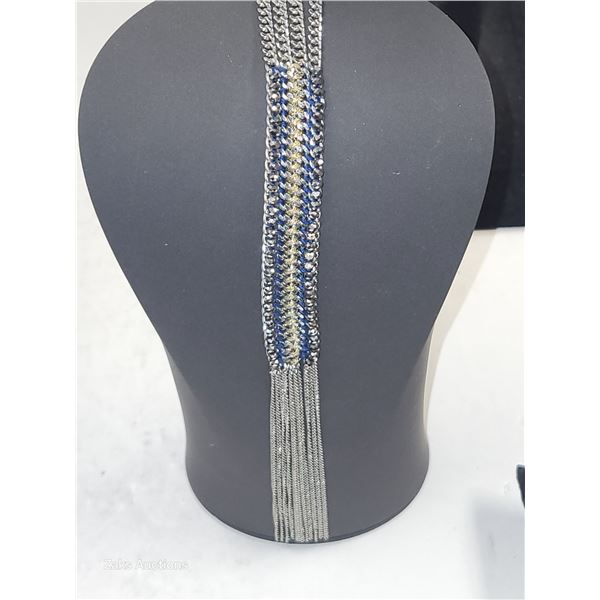 Vintage Stella & Dot Long Unique Tassle Blue Necklace