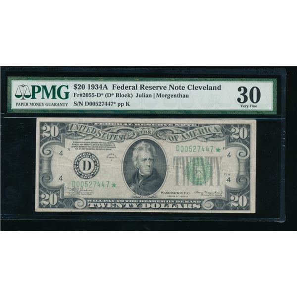1934A $20 STAR Cleveland FRN PMG 30