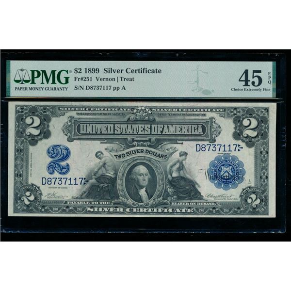1899 $2 Mini Porthole Silver Certificate PMG 45EPQ