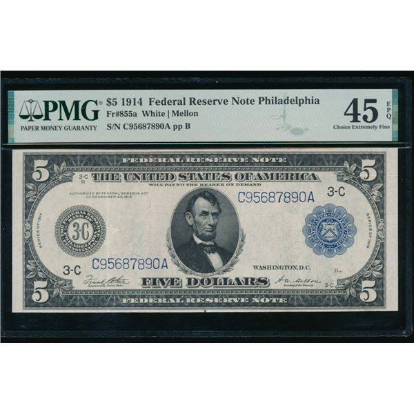 1914 $5 Philadelphia FRN PMG 45EPQ