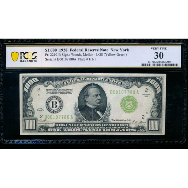 1928 $1000 New York FRN PCGS 30