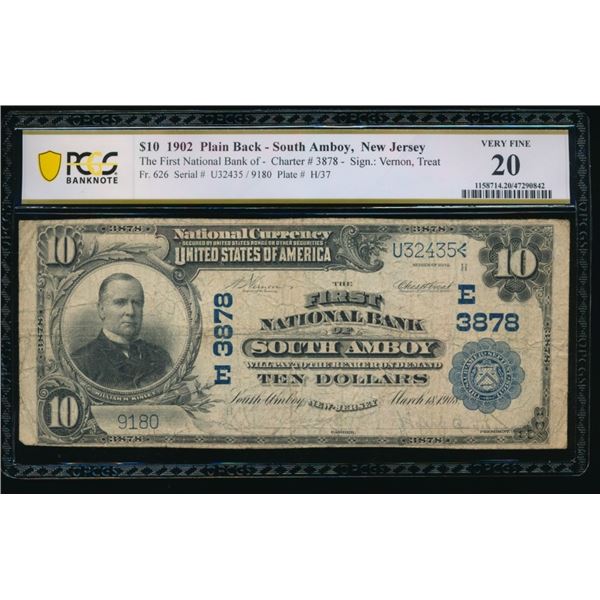 1902 $10 South Amboy NJ National PCGS 20