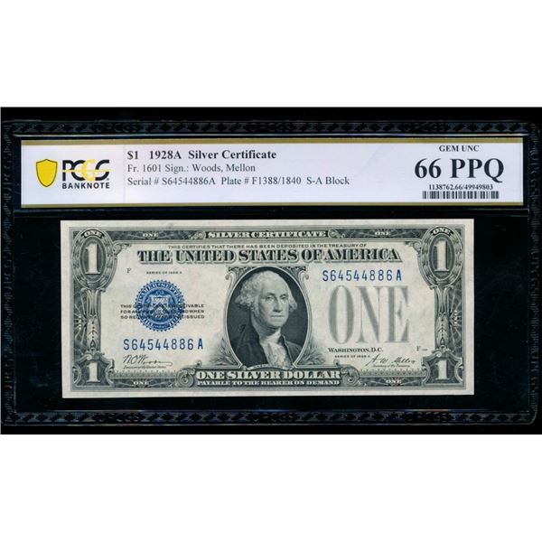 1928A $1 Silver Certificate PCGS 66PPQ