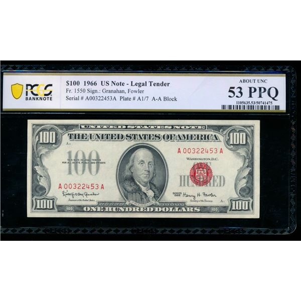1966 $100 Legal Tender Note PCGS 53PPQ