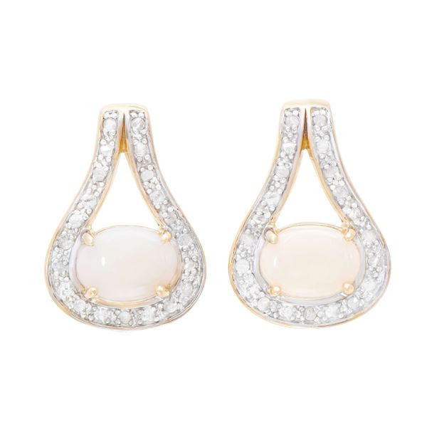 Plated 18KT Yellow Gold and Sterling Silver 1.45ctw Opal and Diamond Earrings