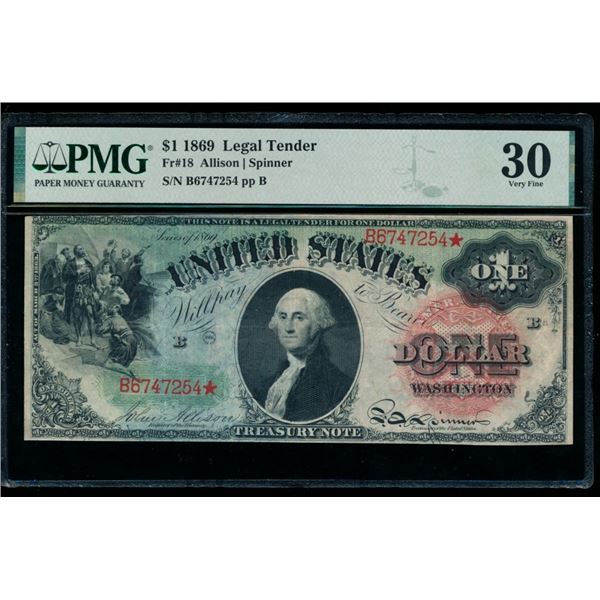 1869 $1 Legal Tender Note PMG 30
