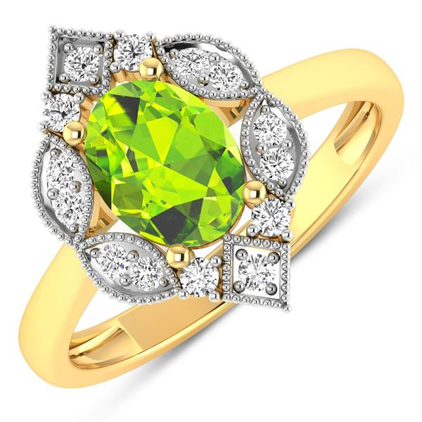 14KT Yellow Gold 1.05ctw Peridot and Diamond Ring