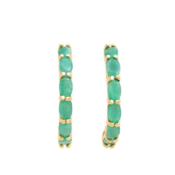 Plated 18KT Yellow Gold and Sterling Silver 3.05ctw Emerald Earrings