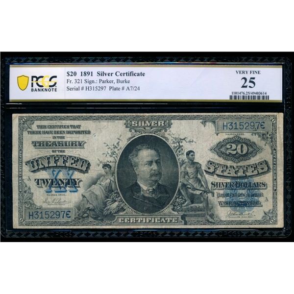 1891 $20 Silver Certificate PCGS 25