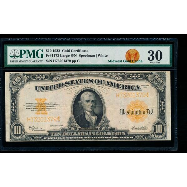 1922 $10 Gold Certificate PMG 30