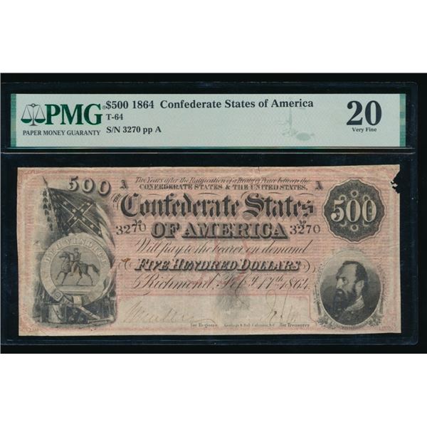 1864 $500 T-64 Confederate PMG 20