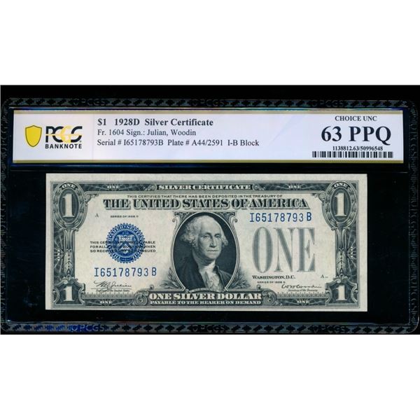 1928D $1 Silver Certificate PCGS 63PPQ