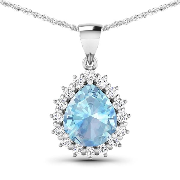 14KT White Gold 2.3ctw Aquamarine and Diamond Pendant