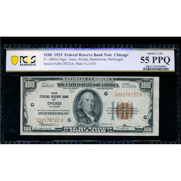 1929 $100 Chicago FRBN PCGS 55PPQ