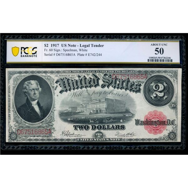 1917 $2 Legal Tender Note PCGS 50
