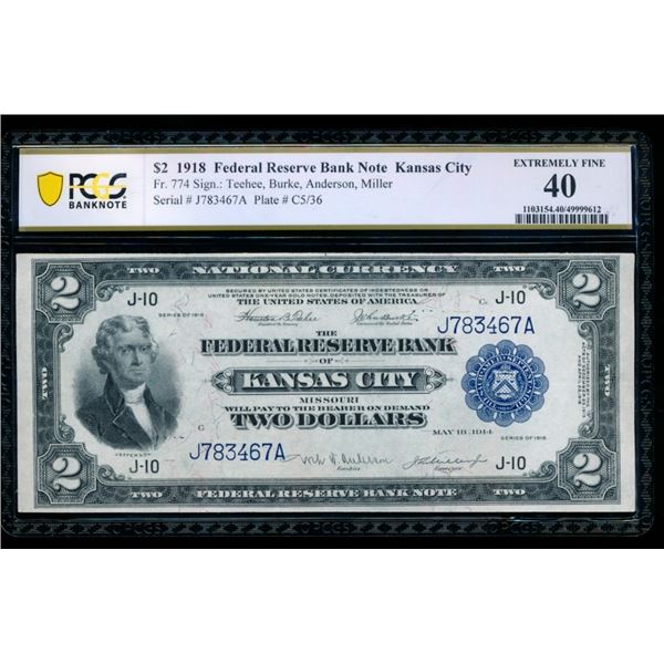 1918 $2 Kanas City FRBN PCGS 40
