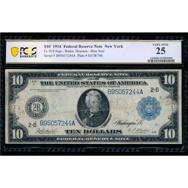 1914 $10 New York FRN PCGS 25