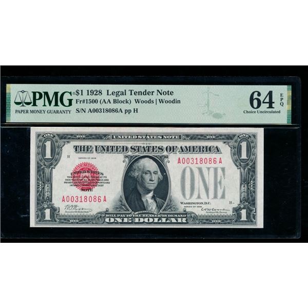 1928 $1 Legal Tender Note PMG 64EPQ