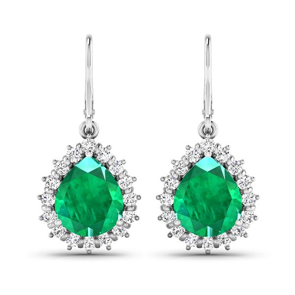 14KT White Gold 2.88ctw Zambian Emerald and Diamond Earrings