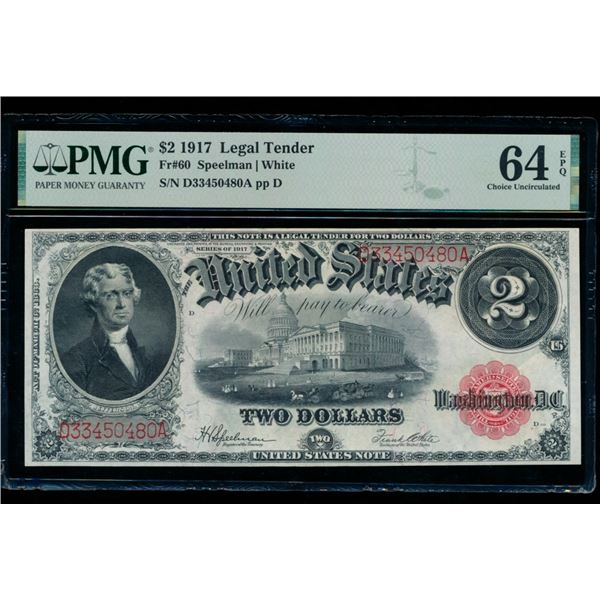 1917 $2 Legal Tender Note PMG 64EPQ
