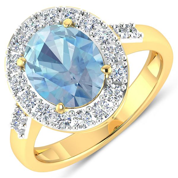 14KT Yellow Gold 1.9ct Aquamarine and Diamond Ring