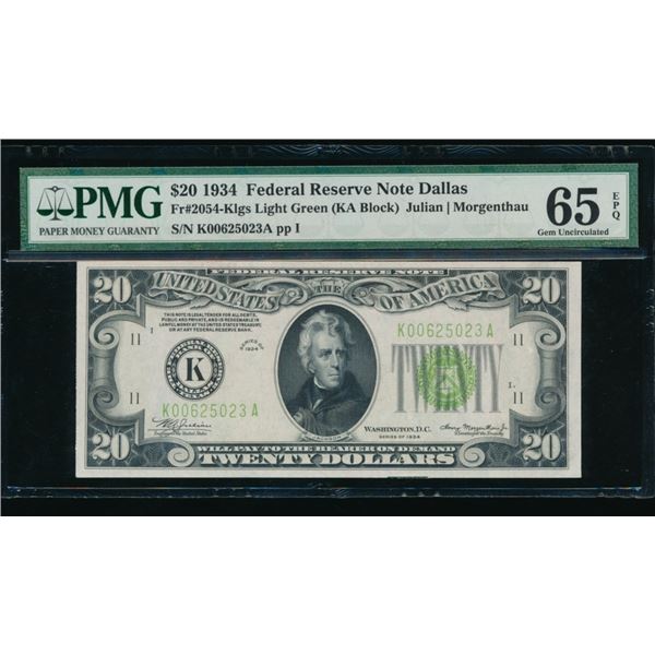 1934 $20 Dallas FRN PMG 65EPQ
