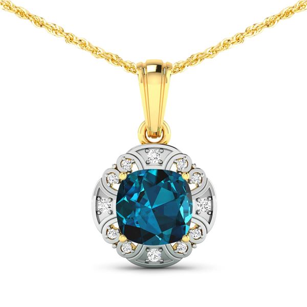 14KT Yellow Gold 2.15ctw London Blue Topaz and Diamond Pendant