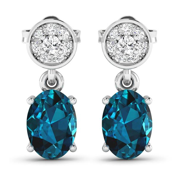 14KT White Gold 1.4ctw London Blue Topaz and Diamond Earrings
