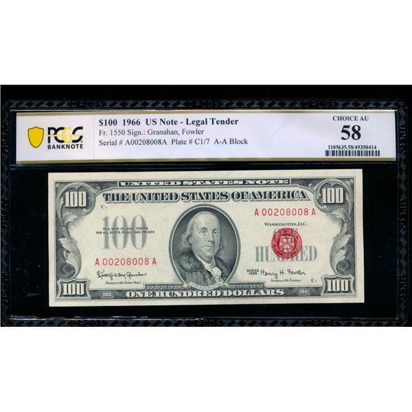 1966 $100 Legal Tender Note PCGS 58