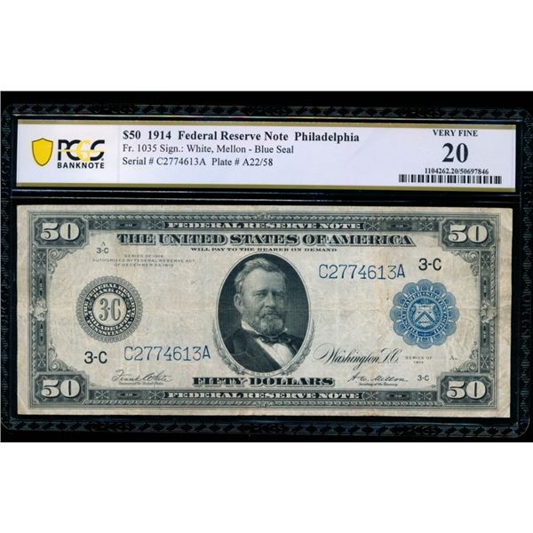 1914 $50 Philadelphia FRN PCGS 20
