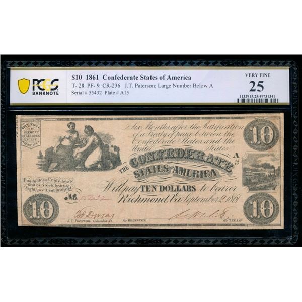 1861 $10 T-28 Confederate PCGS 25