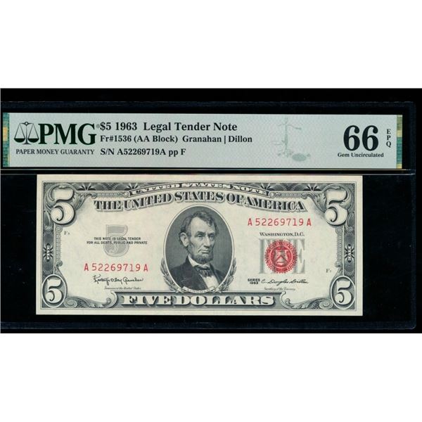 1963 $5 Legal Tender Note PMG 66EPQ