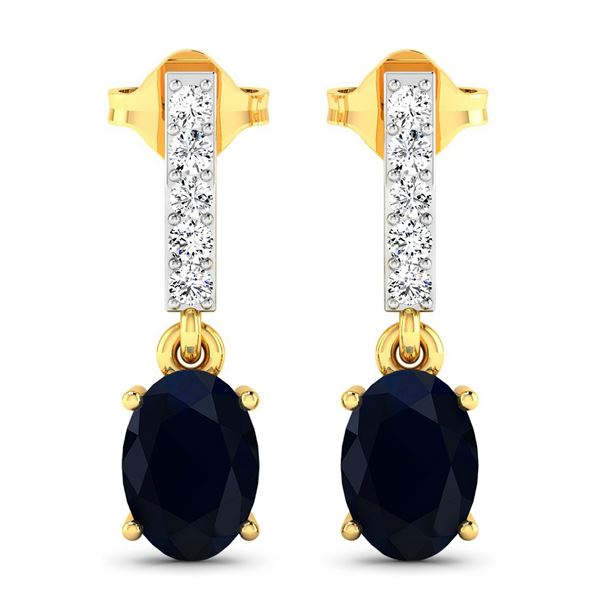 14KT Yellow Gold 1.5ctw Blue Sapphire and Diamond Earrings