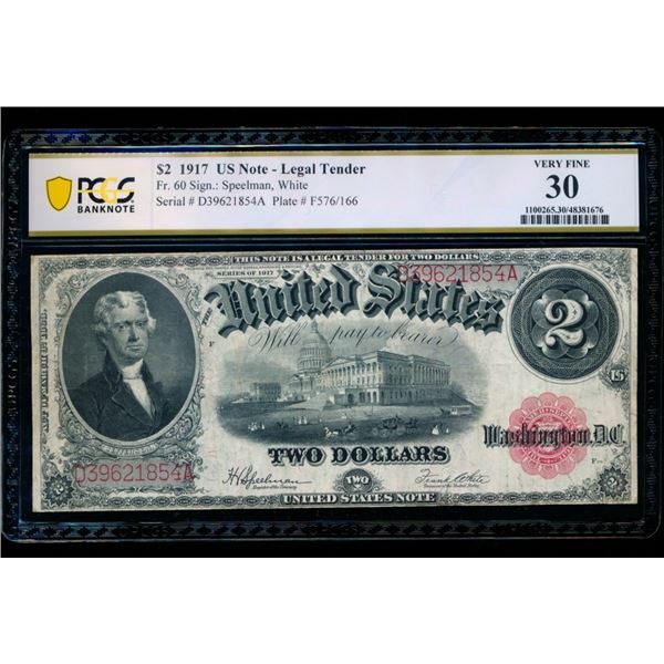 1917 $2 Legal Tender Note PCGS 30