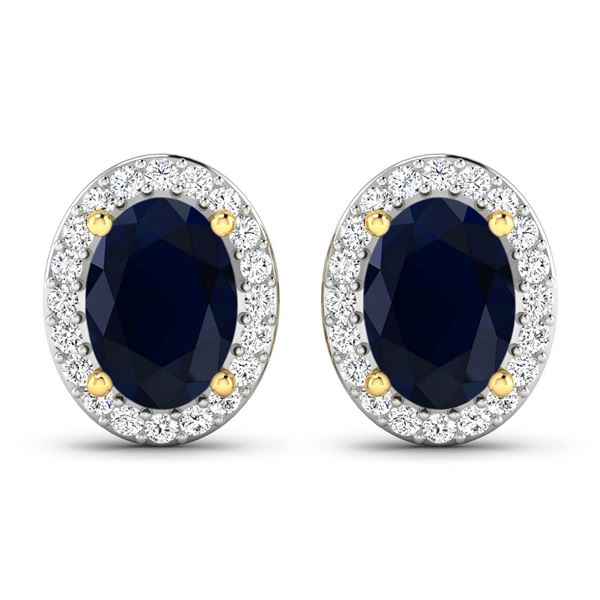 14KT Yellow Gold 1.5ctw Blue Sapphire and Diamond Earrings