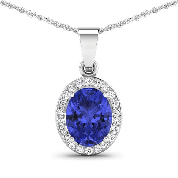 14KT White Gold 1.6ctw Tanzanite and Diamond Pendant